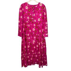 Hampton House Sally Maxi Dress In Hot Pink Floral 100% Cotton Size Medium